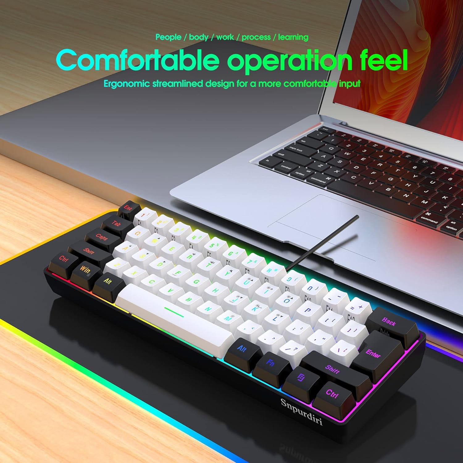 SnpurTech Compact USB-C Gaming Keyboard, Black&White