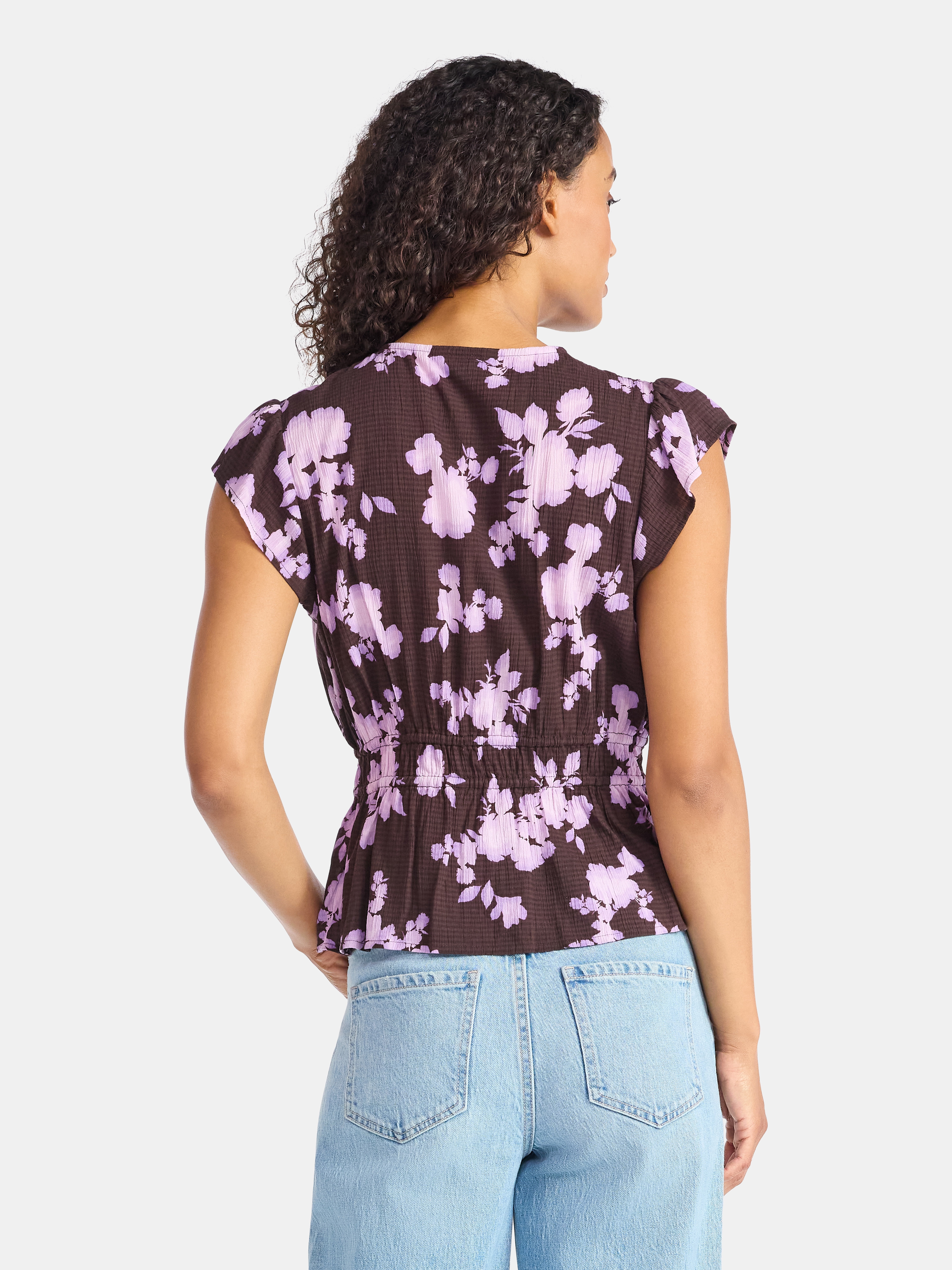 Time and Tru Women's Peplum Top with Flutter Sleeves, Sizes XS-XXXL
