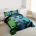 thumbnail image 3 of Green Teal Gaming Comforter Set - Gamer Comforter Twin Bedding Sets , Neon Lights Abstract Geometry Design Gamer Room Decor, 3 of 6