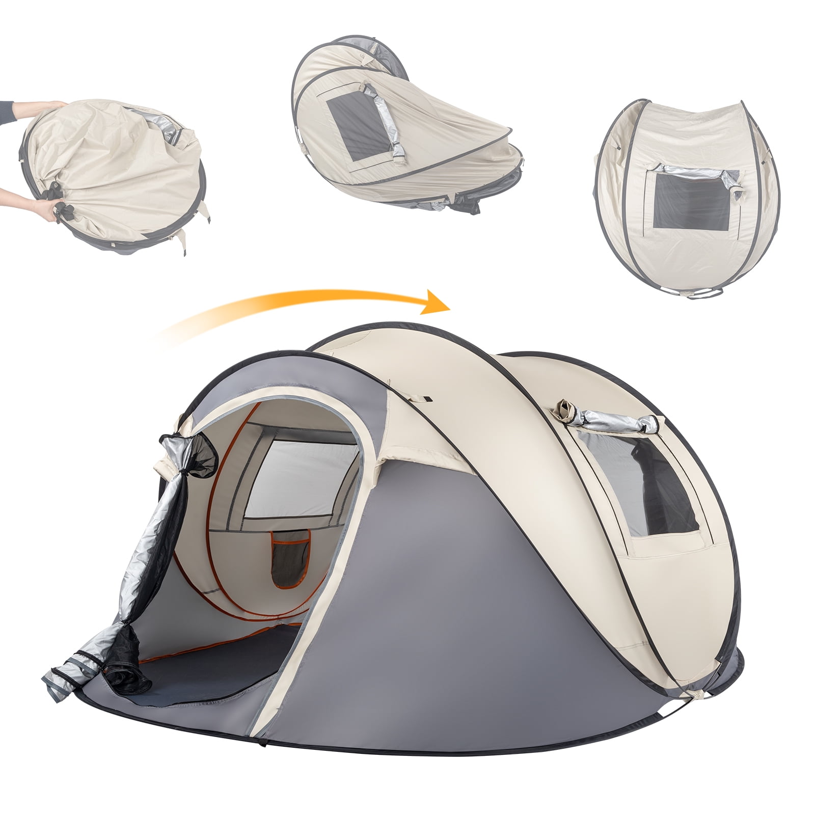 Ktaxon 4-Person Automatic Family Dome Camping Tent Easy Setup with Carrying Bag, Khaki
