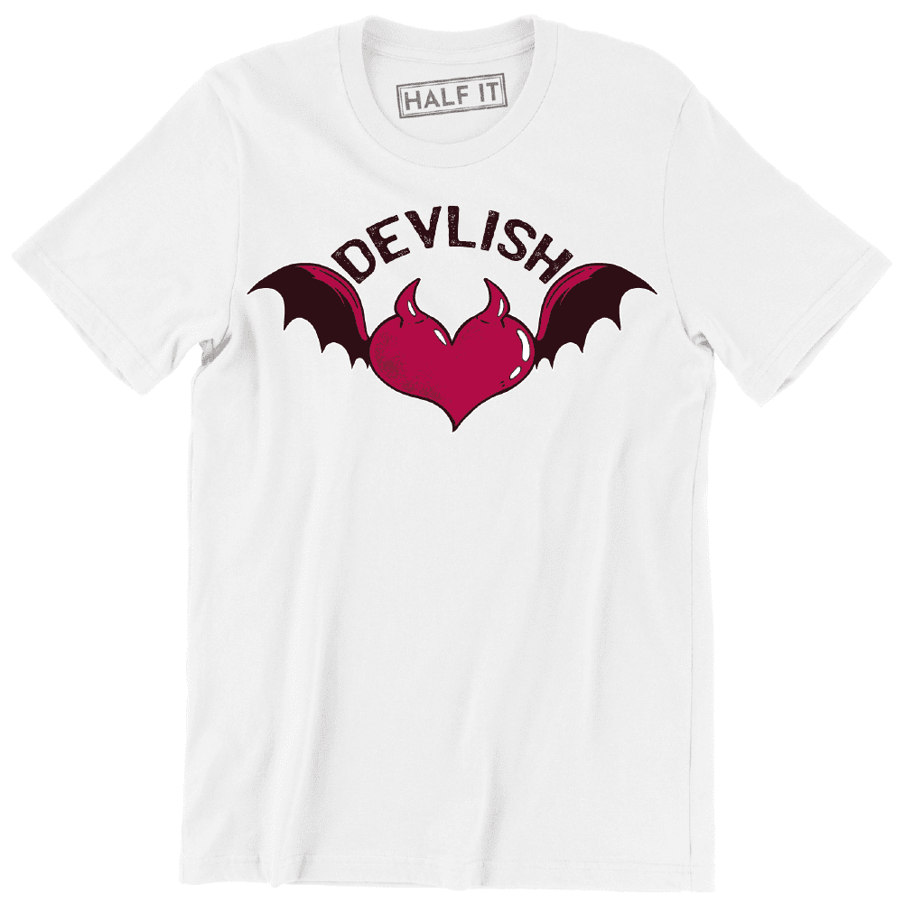 Devlish Red Heart Horns And Wings Graphic Design Men's T-Shirt