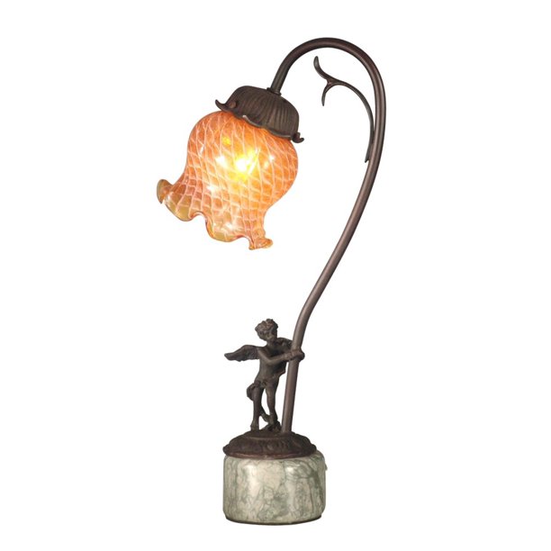 16.75" Antique Bronze Angel Cherub Base Hand Crafted Glass Accent Lamp