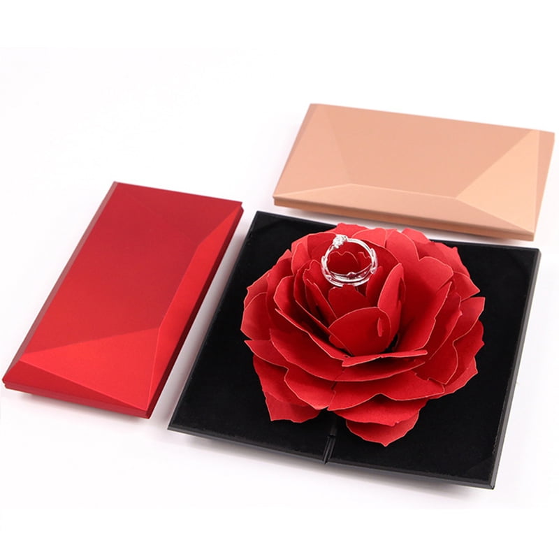 Valentine's Day 3D Pop Up Rose Ring Box Wedding Engagement Jewelry Storage Boxes 
