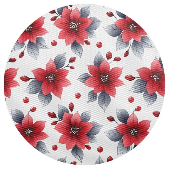 Poinsettiaberries Round Placemats Set of 6 Woven Non-Slip Washable Heat Resistant Table Mats 15.4 Inch for Kitchen Dining Decor