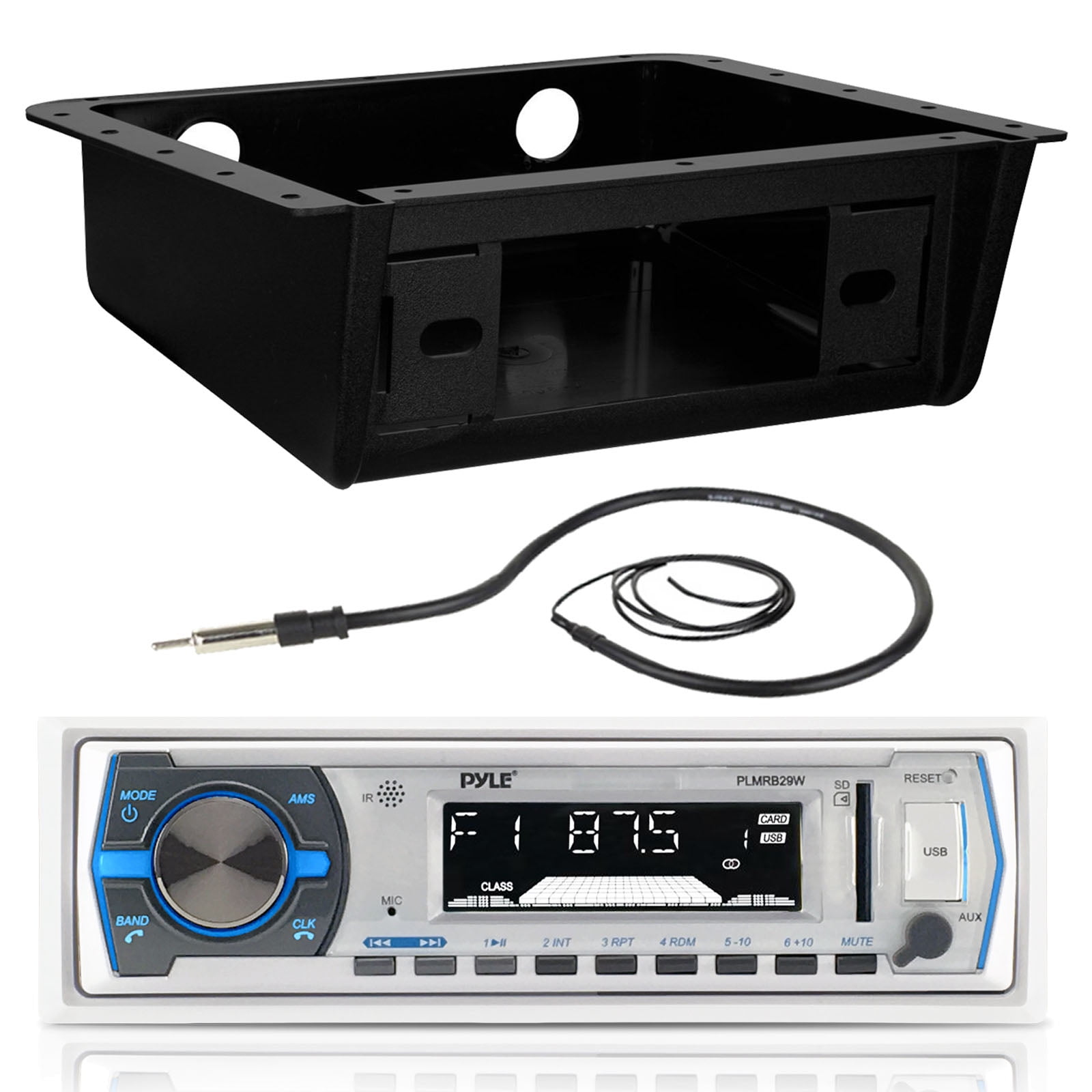 Black Pyle PLMRKT12BK 200W Marine Boat MP3 USB SD Player Stereo Radio 2 Speakers 