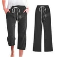 thumbnail image 2 of Plebaso Capris for Women Casual Solid Color Elastic Waist Cropped Pants with Pockets Women's Lounge Pants, 2 of 4