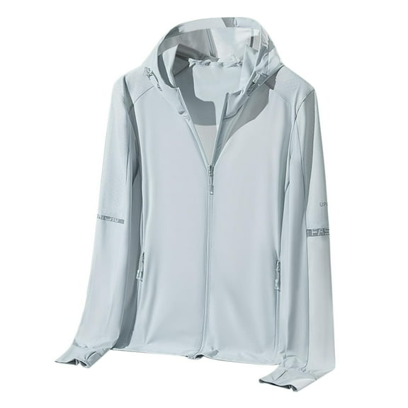 Stamzod Mens Long Sleeve Sun Protection Shirts Summer Solid Color Zip Up Sun Hoodie for Outdoor Hiking Camping Casual Loose Plus Size Workout Rash Guard for Men Gray C XXL