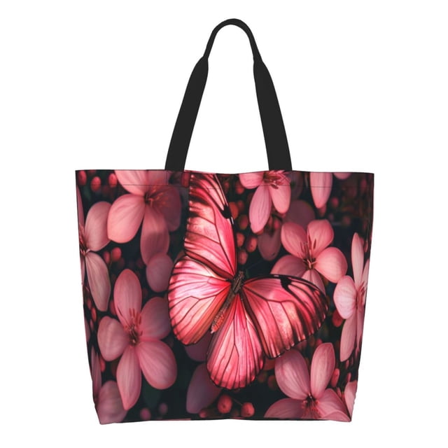 Easygdp pink butterfly Bolsas Tote para Mujer, Bolsos de Hombro para Viaje, Bolsos de Mano de Gran Capacidad para Compras y Trabajo