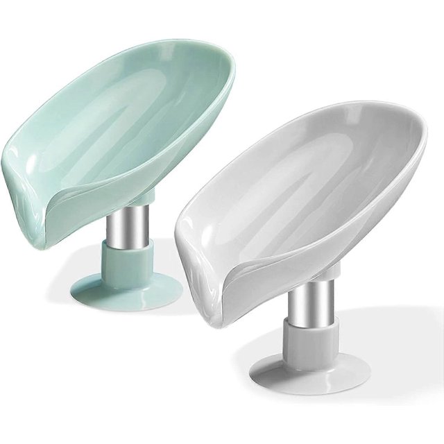 2 Pcs Soap Dishes with Drainage - Leaf Shape Soap Tray - Suctions Soap Dish