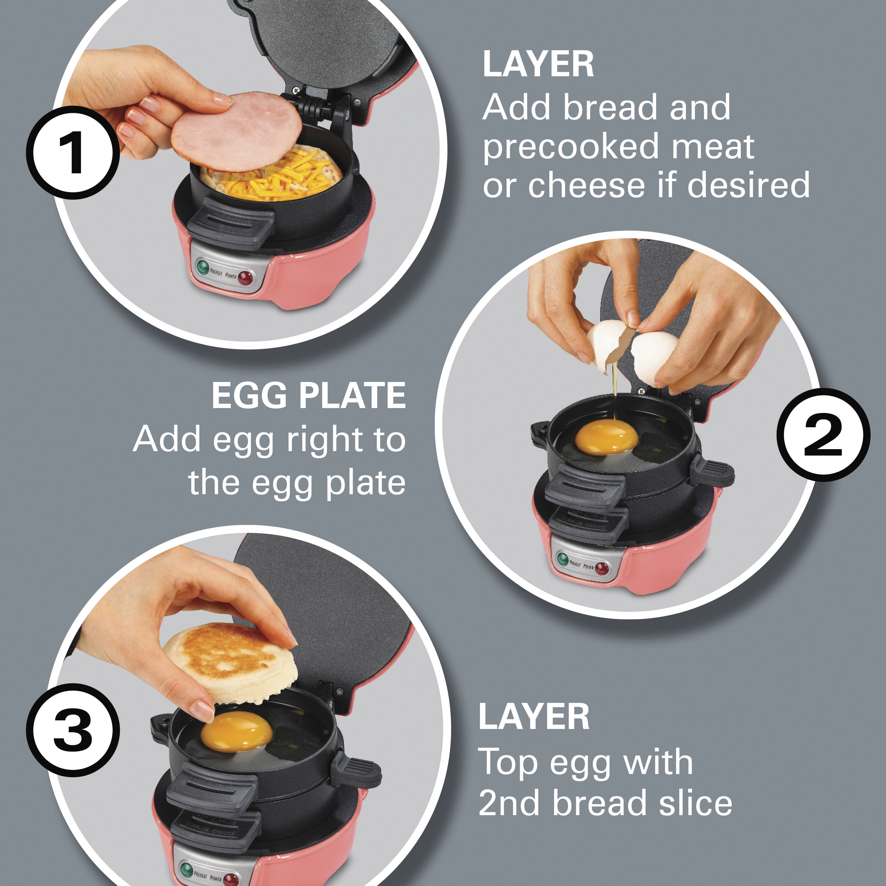 Hamilton Beach Breakfast Sandwich Maker with Egg Cooker Ring, Customize  Ingredients, Mint, 25482