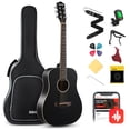 thumbnail image 1 of Donner Guitarra acústica para principiantes adultos 36 pulgadas Dreadnought tamaño 3/4 paquete de guitarra negra paquete kit de viaje, madera de abeto con bolsa de transporte Capo Tuner Correa cuerda, 1 of 5
