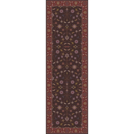 Chocolate Brown Throw Rug 2.5' x 8' Protipo Floral Chocolate Brown and Violet Quartz Hand Tufted Wool Area Throw Rug Runner ()