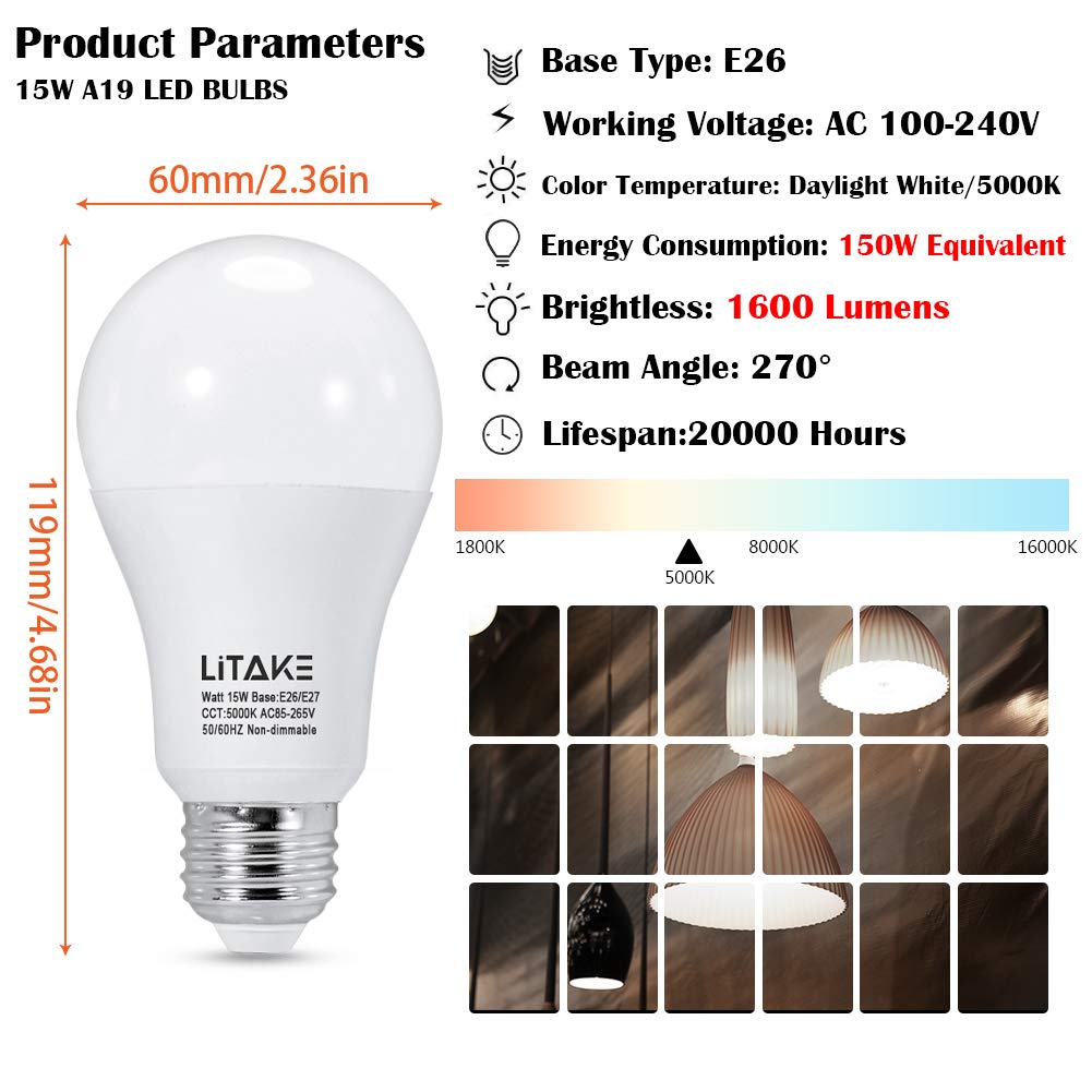 Satco 15W LED A19 Bulb (100W Replacement) – 1600 Lumens, 5000K, Dimmable, E26 Base – S29818