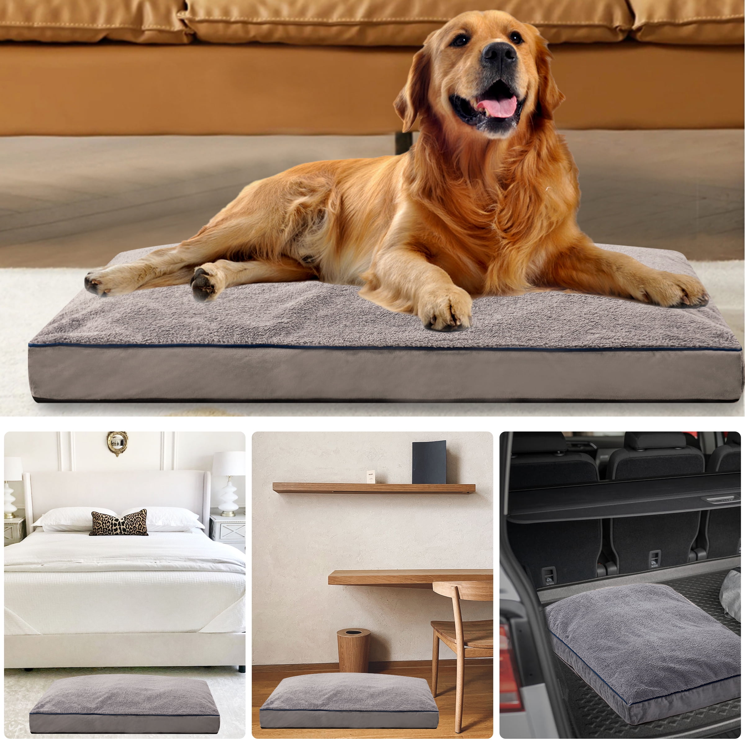 Subrtex Shredded Foam Soft Dog Bed, with Removable Washable Cover Anti-Slip Bottom, 36 x 27 x 4 inch