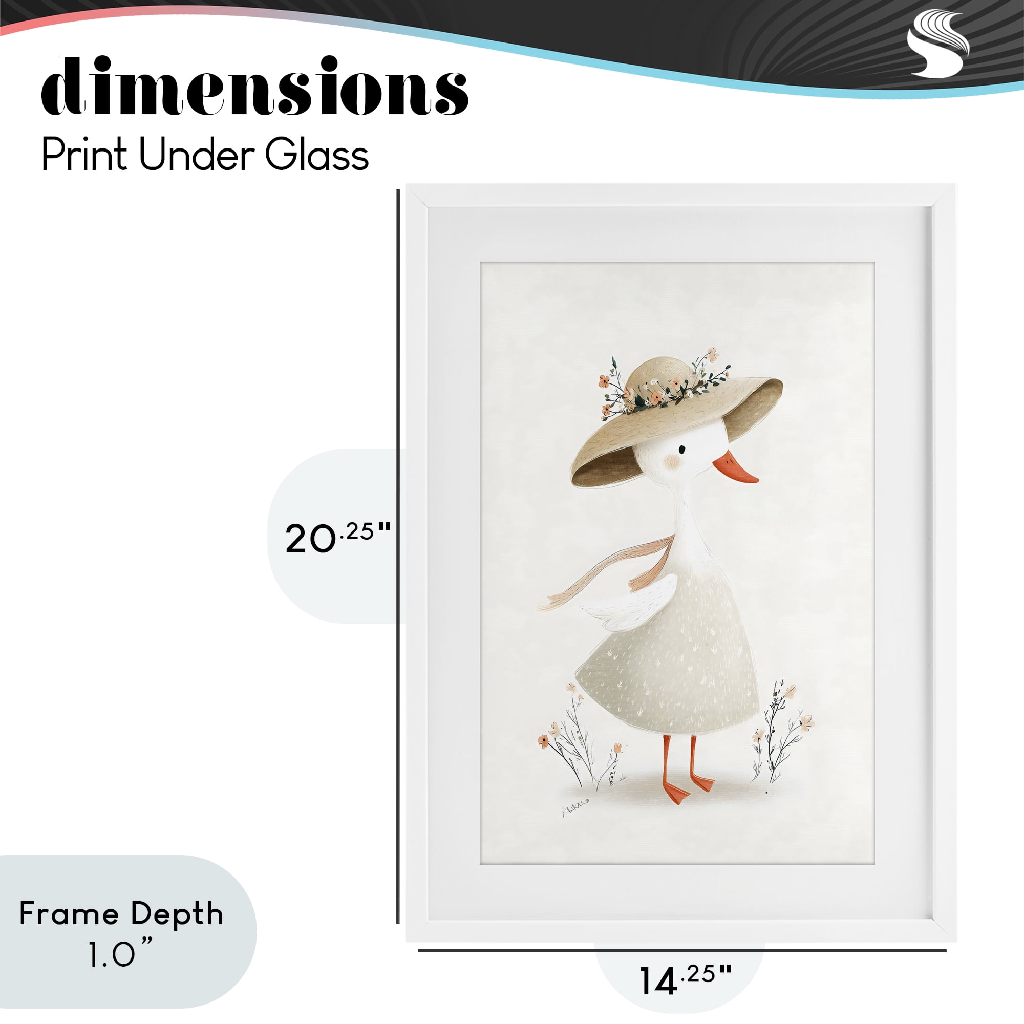 Stupell Industries Charming Goose in Sunhat White Framed Print Under Glass, design by Ink Drop Loft