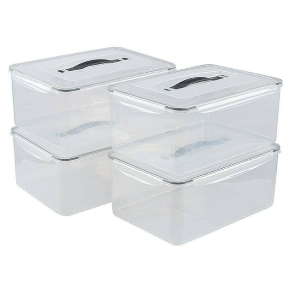 Dehouse 15 L Airtight Rectangular Food Storage Container with Top Handle, Set of 4 Plastic Clear Food Storage Container with Latch Clip