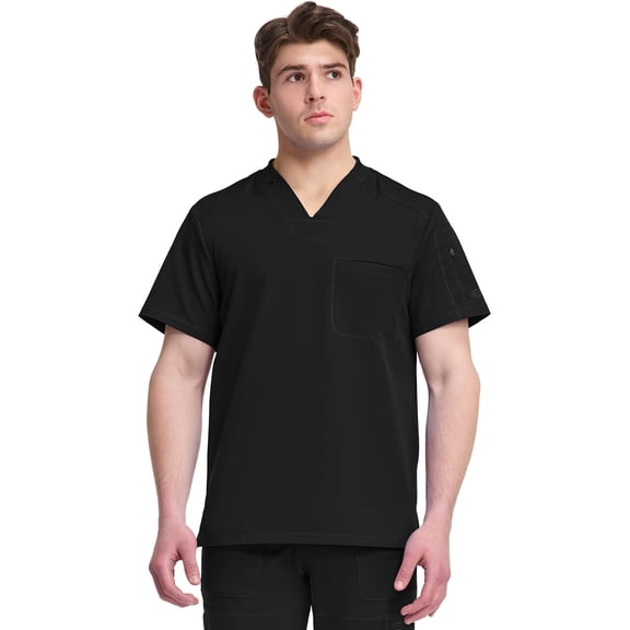 Dickies Dynamix Scrubs for Men, Athletic-Inspired V-Neck Chest Pocket Scrub Top with Four-Way Stretch and Moisture Wicking DK610, L, Black