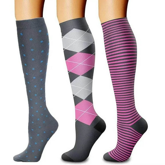 FAZVAOO Compression Socks for Women Cotton Warm Athletic Cycling Outdoor Running Socks,Black 3 Pairs