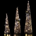 thumbnail image 4 of Northlight LED Lighted Flocked Rattan Christmas Cone Tree Decorations with Bows - 39.5" - Set of 3, 4 of 10