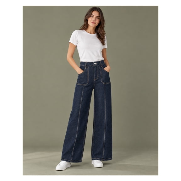 TELLTA Women's Wide-Leg High-Rise Stretch Jeans