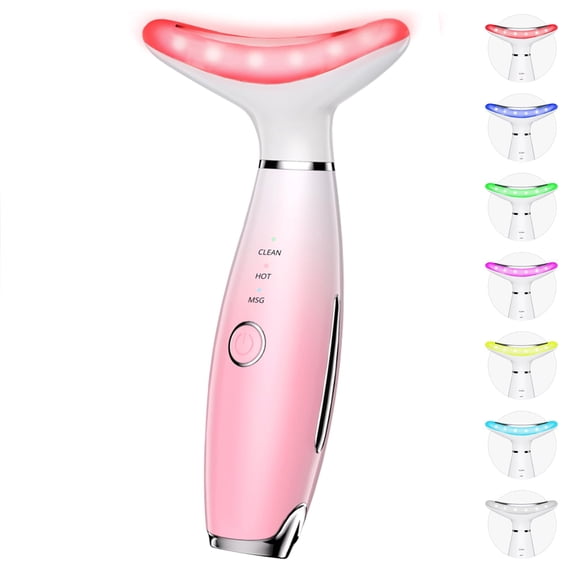Zeya 7 Color Galvanic Machines - Red Light Therapy for Face and Neck, Face Massager Tool for Wrinkles, Double Chin, Vibrating Facial Massager with Thermals, Pink