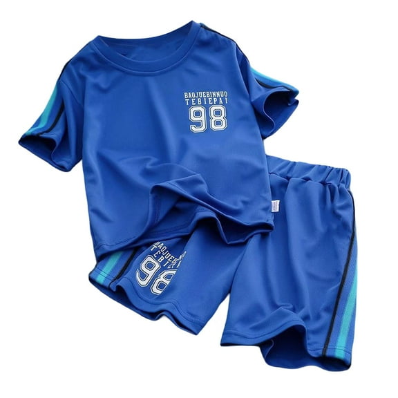 Toddler Boys Outfit Sets Summer Letter Print Short Sleeve T-Shirt And Mesh Shorts Kids Boy Playtime And Outdoor Outfit Sets Set，2Piece，3 -4 Years
