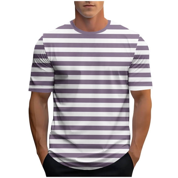 Klisyaur Fashion Striped T Shirts for Mens Short Sleeve Summer Lightweight Breathable Casual Tops Crew Neck Tee
