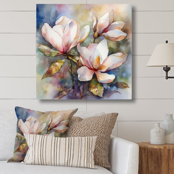 DESIGN ART Designart "Pink Magnolia Symphony Iii" Floral Magnolias Wall Art For Living Room 24 in. wide x 24 in. high