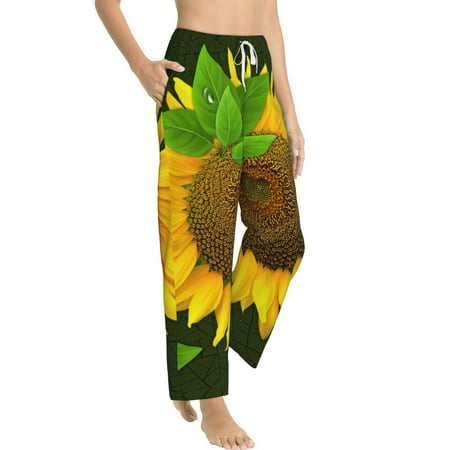 

Picia Sunflower3 Womens Soft Woven Cotton Elastic Waistband Sleep Pajama Pant Lounge Sleep Pant With Pockets And Drawstring-XX-Large