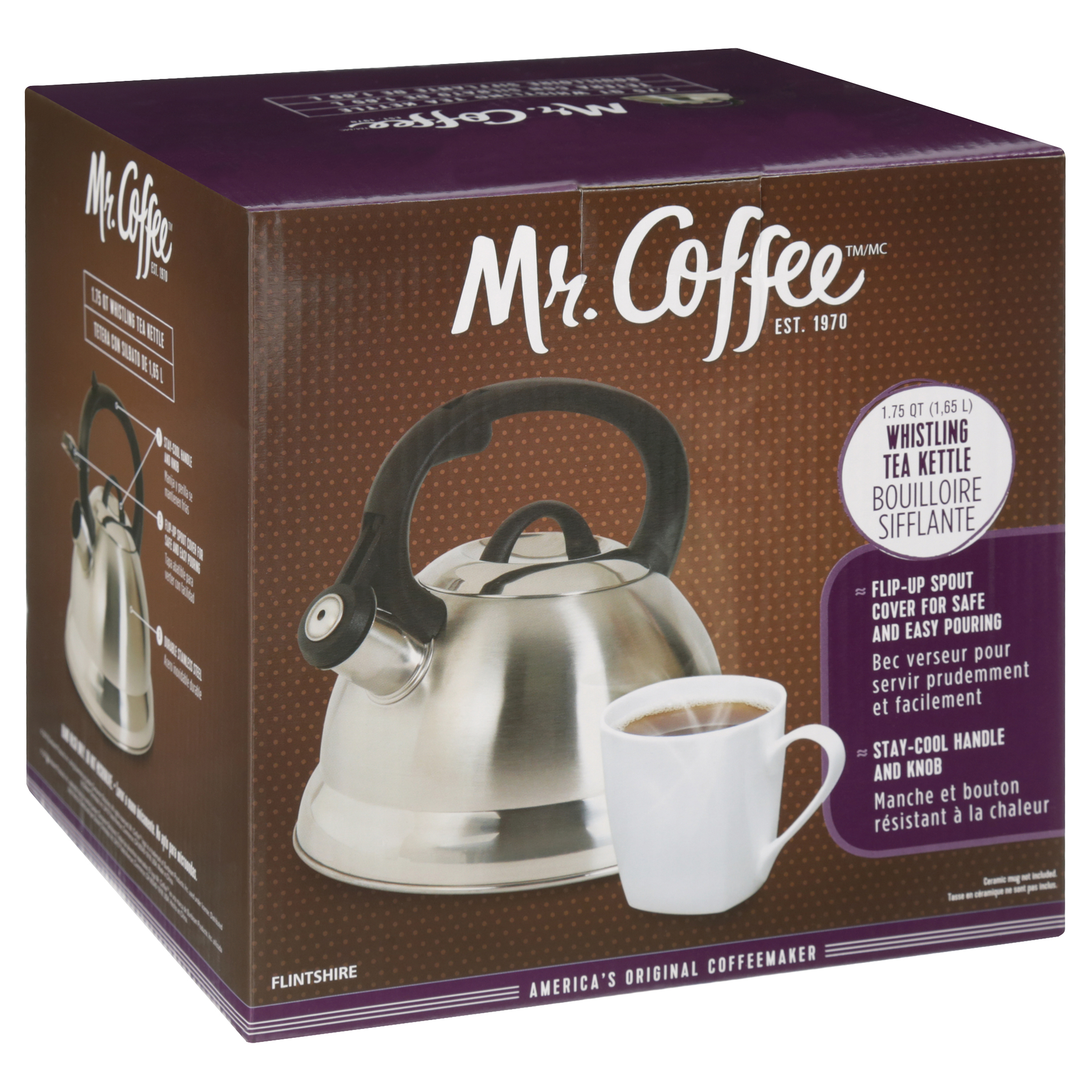 Mr. Coffee Flintshire 1.75 Qt Stainless Steel Whistling Tea Kettle ...