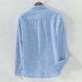 thumbnail image 3 of Leutsin Men's Baggy Solid Cotton Linen Long Sleeve Button Pocket Plus Size T Shirts, 3 of 5