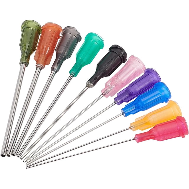 80 agujas de punta roma de 10 calibres diferentes (55,5 x 7,5 mm) con recipiente de plástico para rellenar tinta de líquidos electrónicos y manualidades con diamantes de imitación.