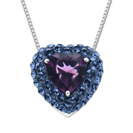 Luminesse Sterling Silver Purple Heart Pendant made with Swarovski Elements, 18