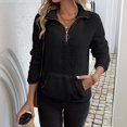 thumbnail image 5 of Women's Mock Neck Quarter Zip Fleece Sweatshirt, Soft Plush Pullover with Front Pockets, Cozy Winter Sweater for Cold Weather, Casual Daily Wear and Holiday Gatherings Black L, 5 of 6