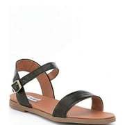 Steve Madden Dina Ankle Strap Cushioned Banded Flat Sandals Black Leather (10.5, Black Leather)