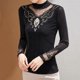 thumbnail image 5 of Tops de malla con cuello medio alto, camisas de trabajo elegantes con bordado Floral y diamantes de imitación, manga larga, sexys, a la moda, 5 of 5