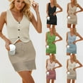 thumbnail image 2 of XBASW Womens Summer Skirt Set V-Neck Sleeveless Knit Vest Top and Bodycon Mini Skirt 2 Piece Outfits S- XL, 2 of 12