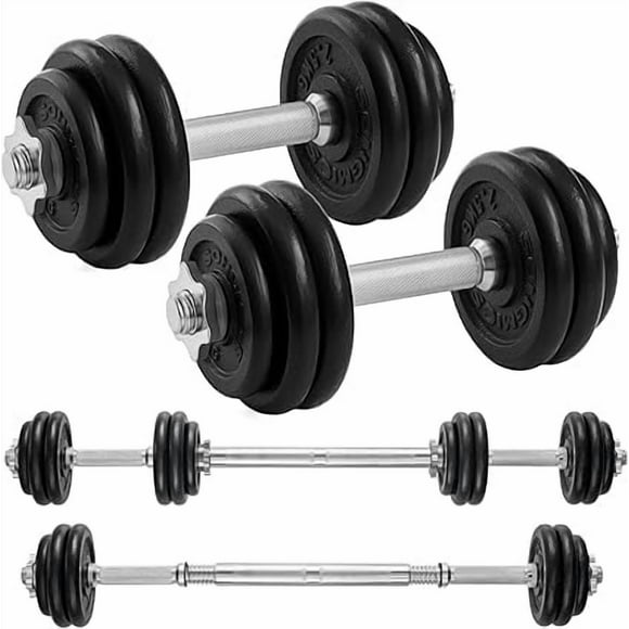 SONGMICS 2-in-1 Cast Iron Dumbbells, 2 x 33 lb Weight Plates, Adjustable for Men Women Workout, Steel Grip, Fitness Training, Weight Lifting, Home Gym, Ink Black