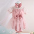 thumbnail image 3 of WERYOUNG Girls Boys Onesie Summer Puff Sleeve Mesh Solid Color Casual Bodysuit With Headbands Baby Sweet Beach Bodysuit,Pink,3-6 Months, 3 of 6