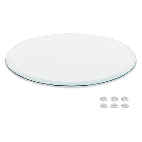 Round Clear Tempered Glass Table Top Beveled Edge 16 Inch