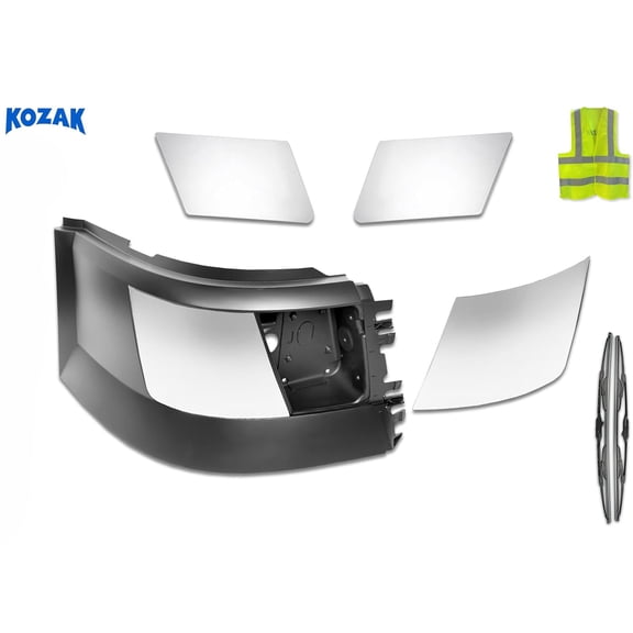 Compatible with Volvo VNL 2004-2015 Bumper Extension Corner Plastic w/ Fog Light Hole w/ Chrome Trims Set, Right