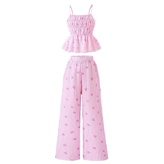 Kiijoy Girls Ruffle Camisole Top Wide Leg Pants Outfits Summer Clothes Sets, Sizes 5-14