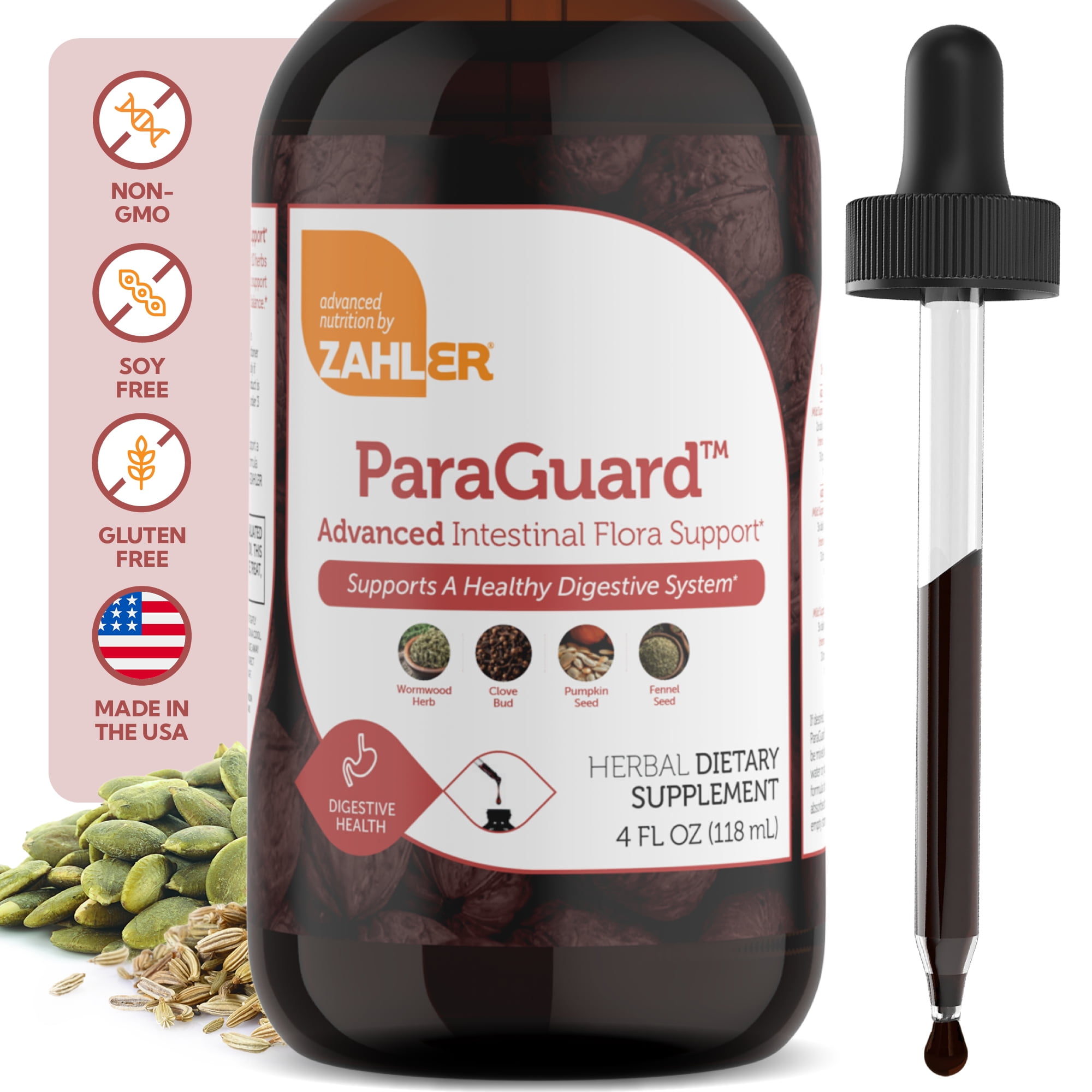 Zahler ParaGuard Liquid Drops, 4 Oz, Gut Health Supplement & Detox Cleanse with Wormwood, Garlic, Pumpkin Seed, Clove