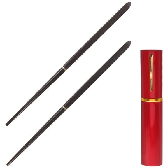 Worgeous Portable Collapsible Ebony Chopsticks 2pcs Foldable Wooden Travel Set with Aluminum Case