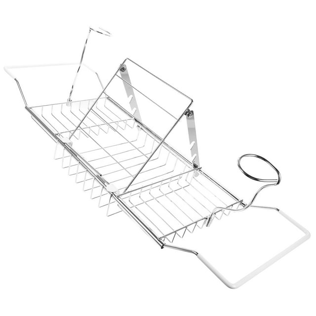 Shisuyan Stainless Bathtub Tray Over the Tub Racks Retractable Shower Organizer with Extending Sides for Holding Wine and Towels