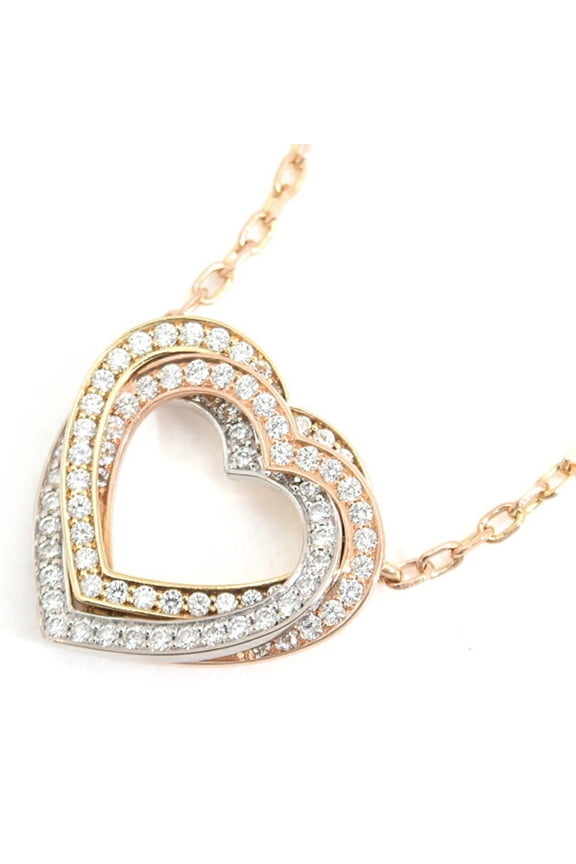 Pre-Owned Cartier Trinity Heart Full Diamond Necklace for Women, Gold, 750YG x WG PG (Good)
