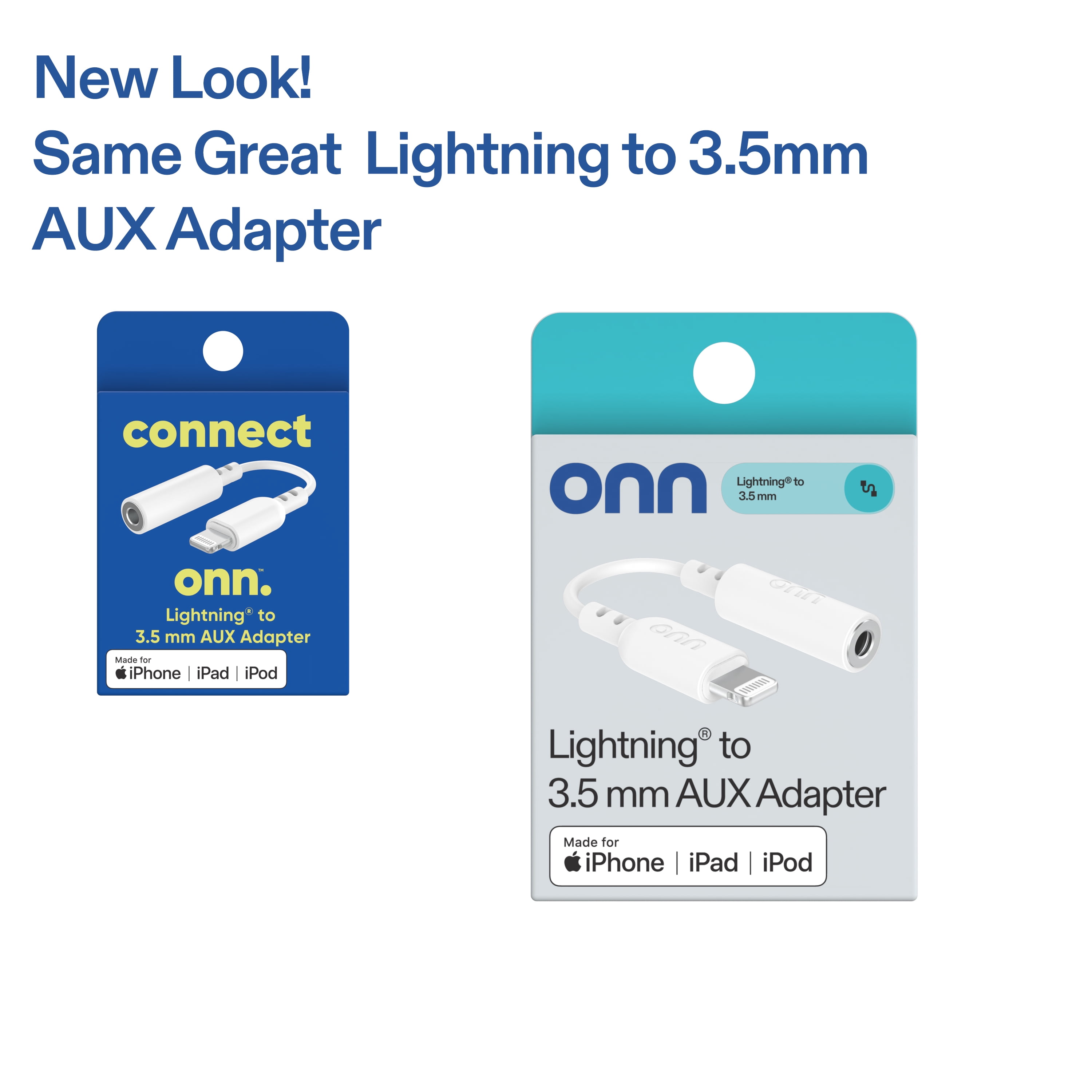 (5 pack) onn Lightning to 3.5 mm AUX Adapter, MFi Certified, White