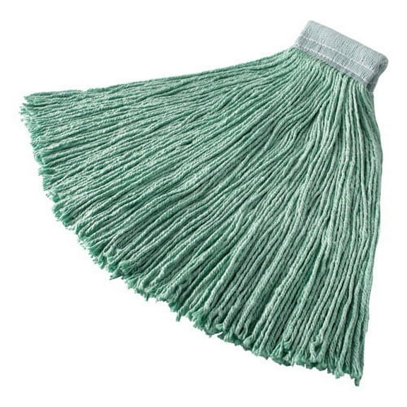 Non-Launderable Cotton/synthetic Cut-End Wet Mop Heads, 24 Oz, Green, 5" White Headband | Bundle of 2 Each