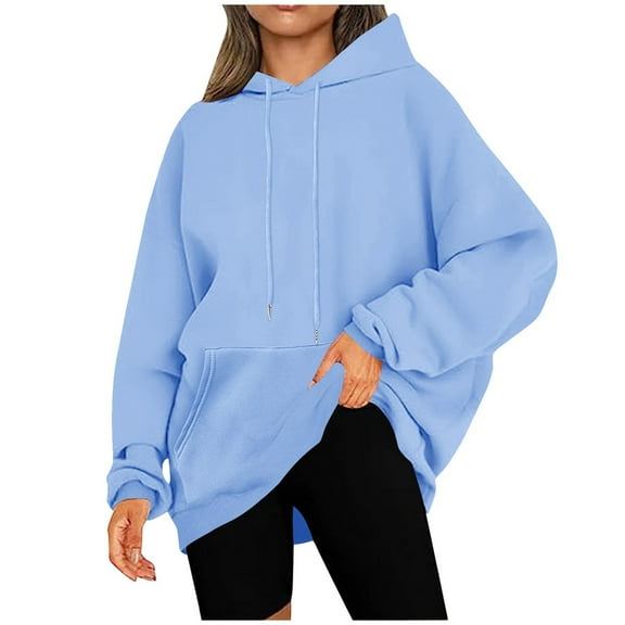 Qetyuw Womens Oversized Hoodied Sweatshirts with Drawstring Basic Long Sleeve Pullover Clothes with Pocket Fall Winter Loose Fit Hoodies