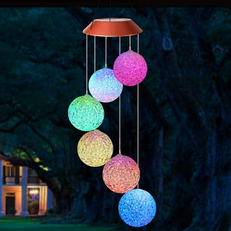 Wind Chime,Solar Crystal Ball/Solar Hummingbird Wind Chime Outdoor ...